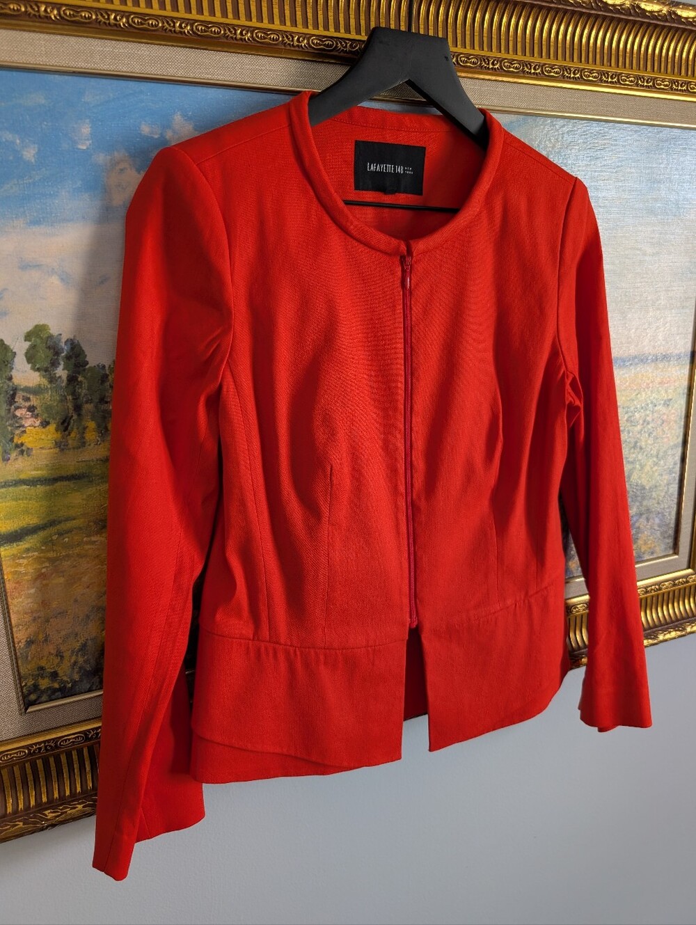 Lafayette 148 New York Vibrant Red Collarless Zip Jacket